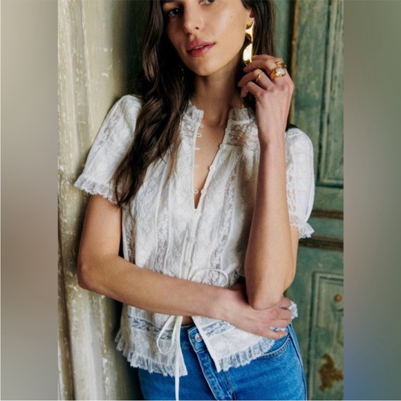 Sezane shenali White Lace Blouse NWT - Picture 2 of 5